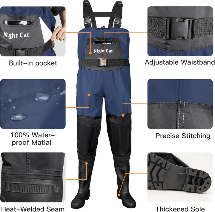 Night Cat Wathose Herren Damen Frauen Wathose mit Stiefeln wasserdichte Atmungsaktive Crosswater Wad