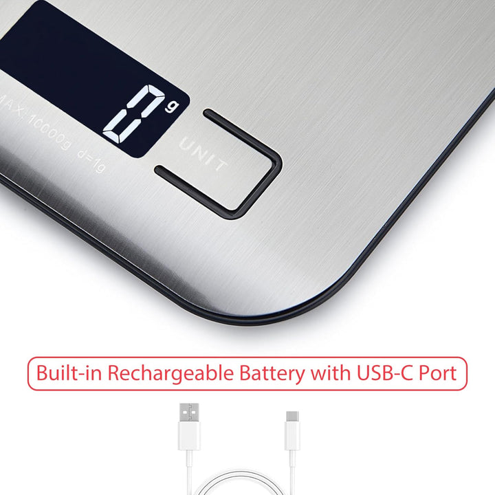 Rechargeable Food Digital Scale, USB C Port with Fast Charging Support Kitchen Scale Multifunction S