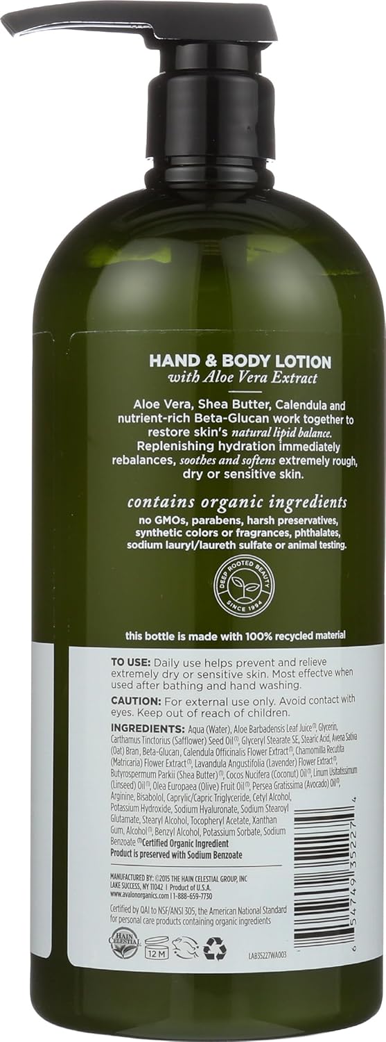 Avalon Organics Hand and Body Lotion Aloe Unscented - 32 fl oz