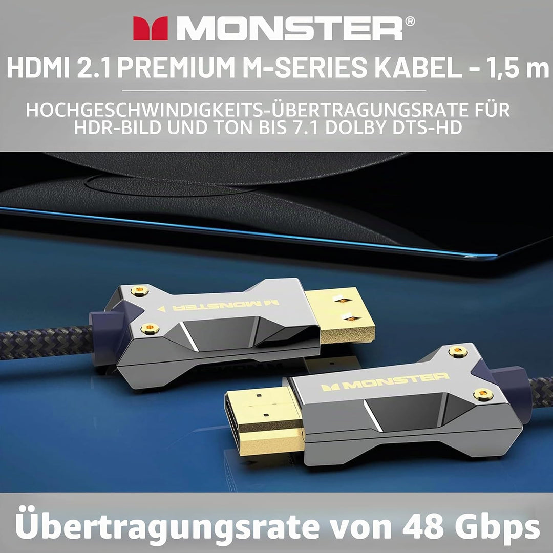 Monster M3000 HDMI Kabel 1,5m, HDMI 2.1 Kabel, HDMI-Kabel 8K, Ultra High Speed HDMI Kabel 48Gbps, 8K