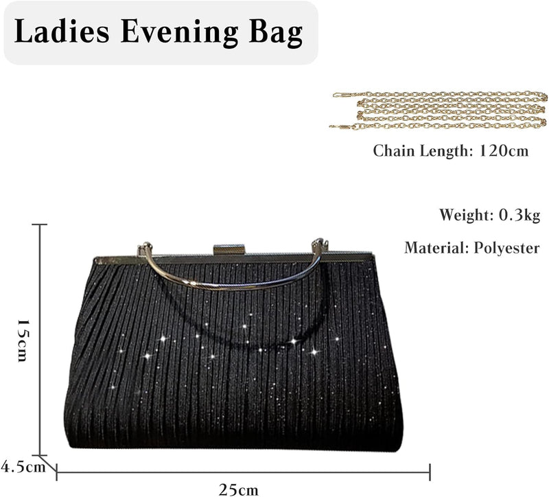 CORIOS Pailletten Abendtasche Damen Clutch Tasche Glänzend Schultertasche Glitter Handtasche mit Ket