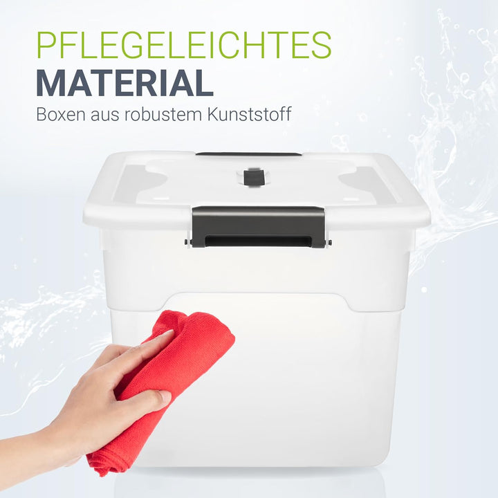 Juskys Aufbewahrungsbox mit Deckel - 4er Set Kunststoff Boxen 30l - Box gross, stapelbar, transparen