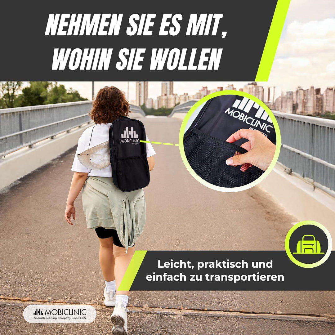 Mobiclinic®, Pickleball-Set, Fiberglas-Schläger, Bälle für Drinnen und Draussen, Tragetasche, Ergono