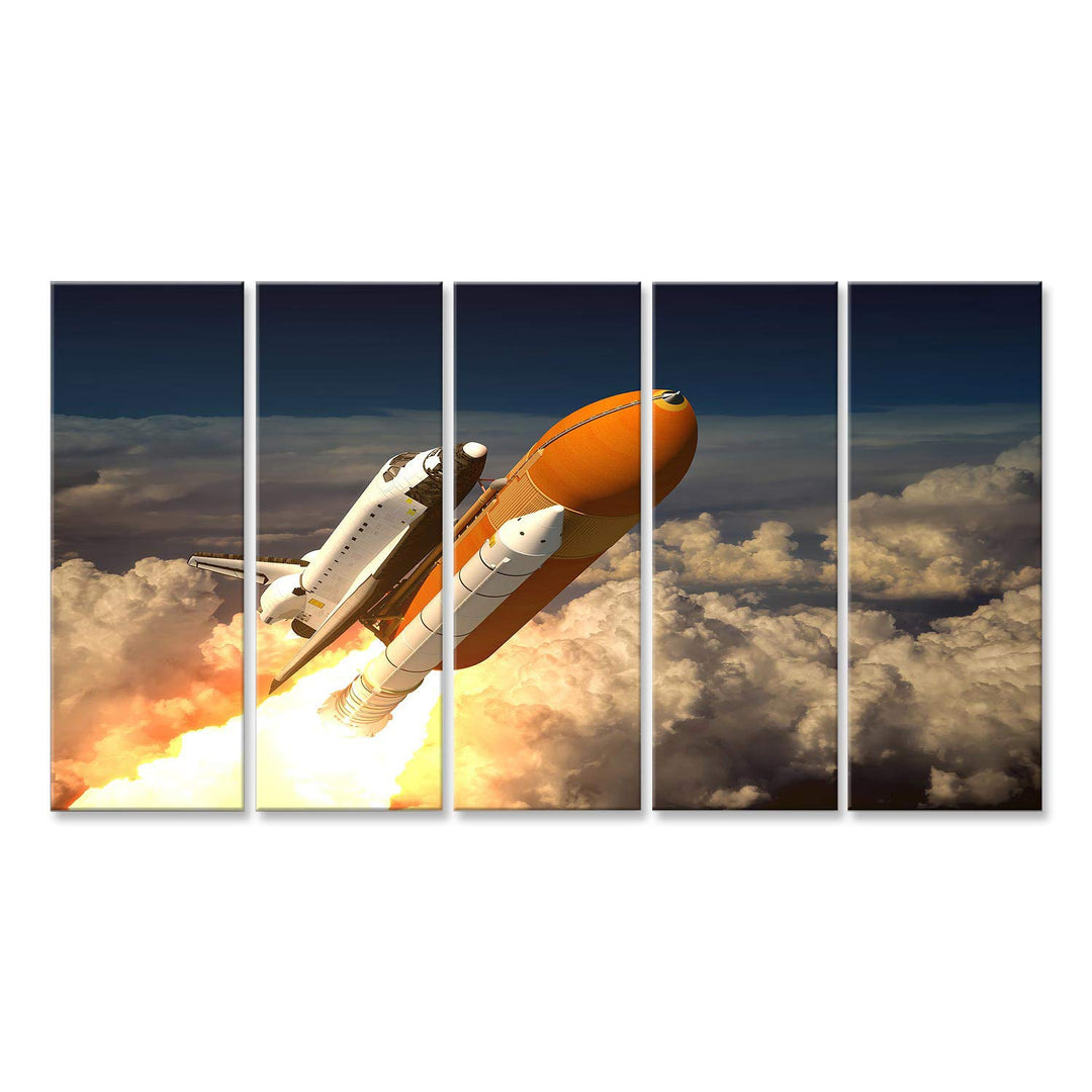 islandburner Bild auf Leinwand Space Shuttle Über Wolken Orange Rakete Bilder Wandbilder Poster Lein