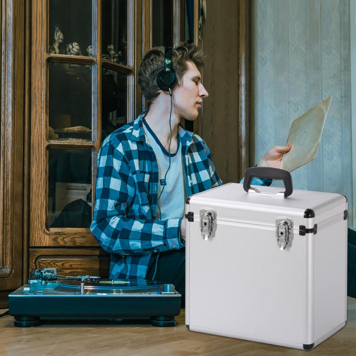 Yaheetech Plattenkoffer Schallplattenkoffer LP-Koffer, Tragbarer Abschliessbarer Vinyl Koffer zur Au