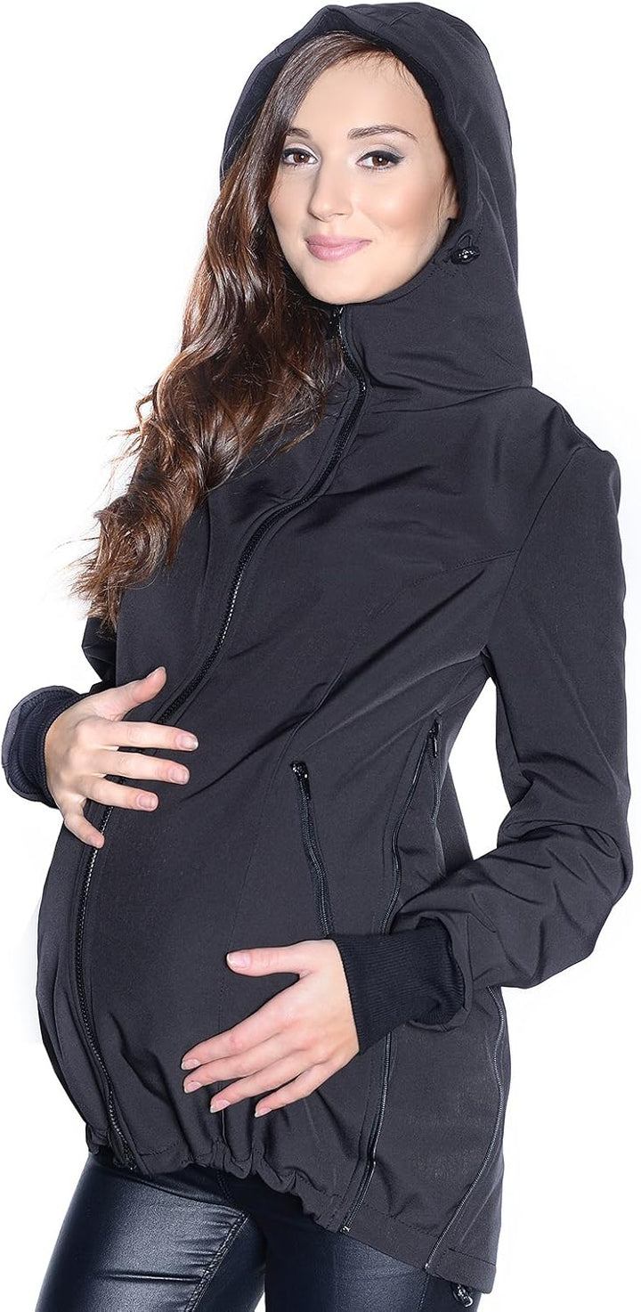 Mija - 3in1 Tragejacke für Babytrage, Umstandsjacke, Jacke Softshell 4068 XL Schwarz, XL Schwarz