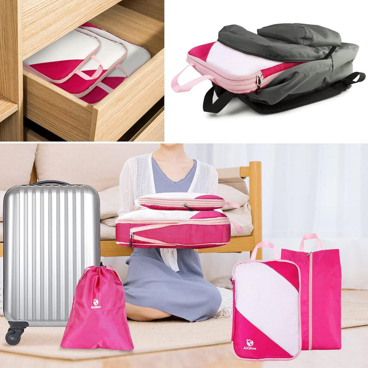 AiQInu Packing Cubes Compression, 5 Stück Packtaschen Kompression Koffer Organizer Set mit Wäschebeu