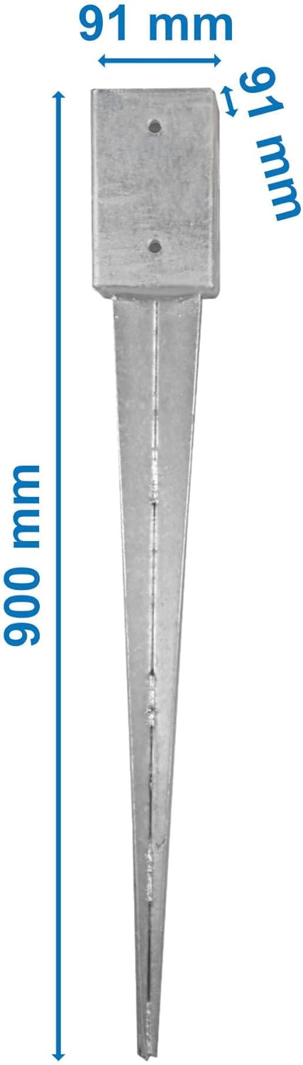 Einschlaghülsen für Pfosten 9x9 cm, extra lang | 4er Set Bodeneinschlaganker verzinkt | Einschlaghül