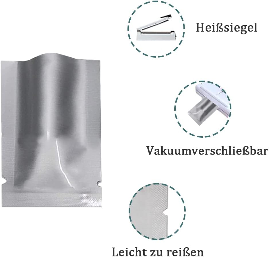 WACCOMT Pack 100 Stück Silberne Mylar Beutel Reine Aluminiumfolie Flache Lebensmittel Lagerung Tasch