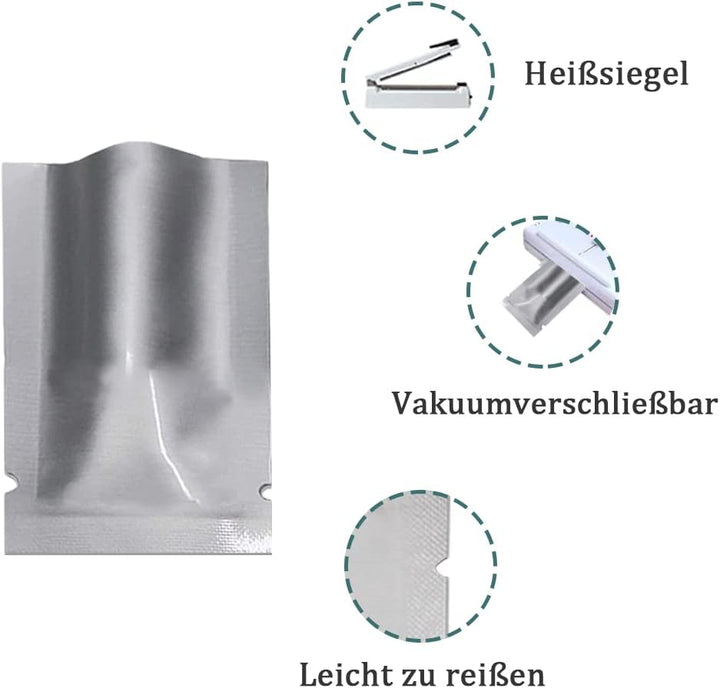 WACCOMT Pack 100 Stück Silberne Mylar Beutel Reine Aluminiumfolie Flache Lebensmittel Lagerung Tasch
