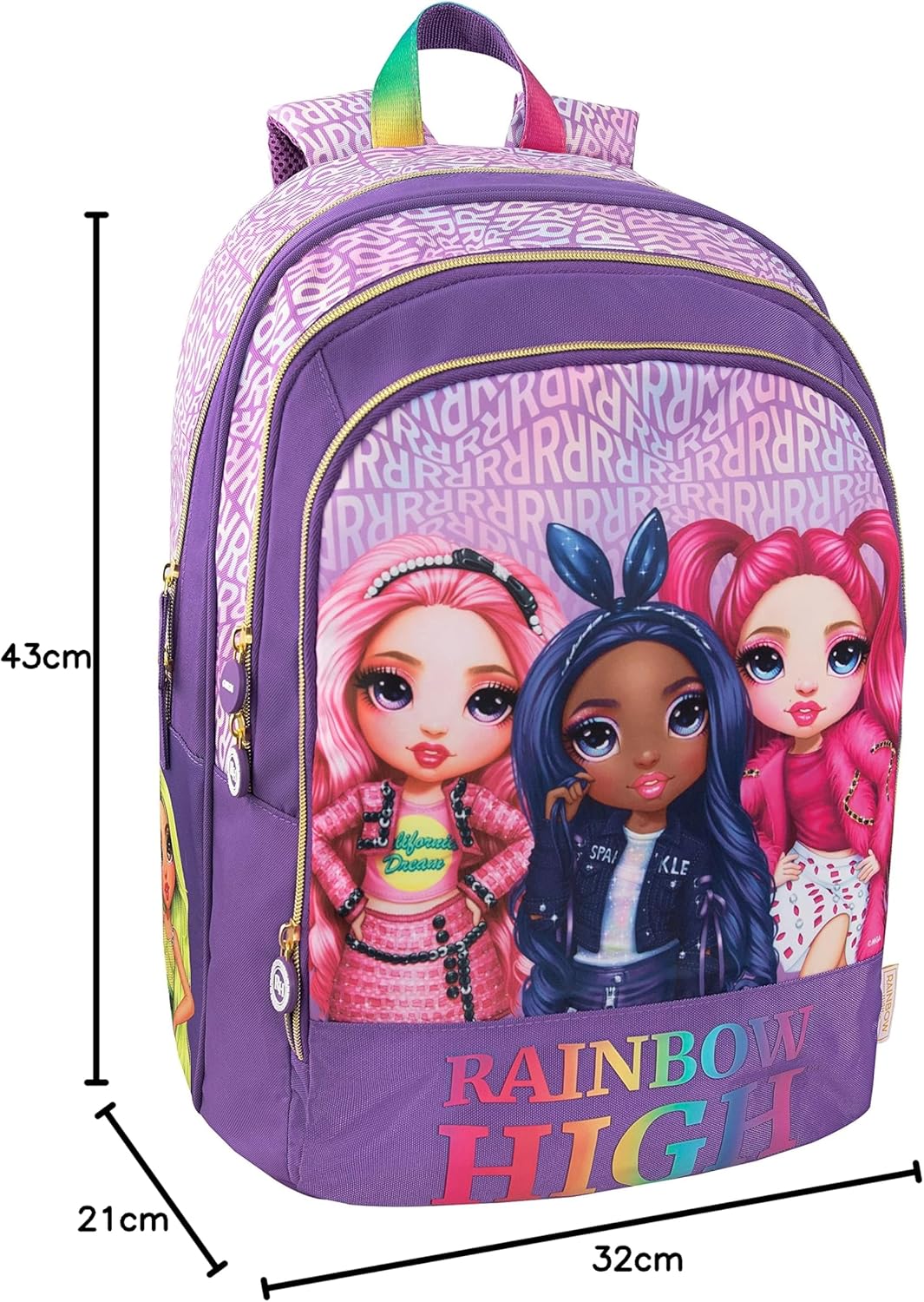 RAINBOW HIGH - Rucksack für Mittelschule, Grundschule, Kinder und Jugendliche, mit gepolstertem und
