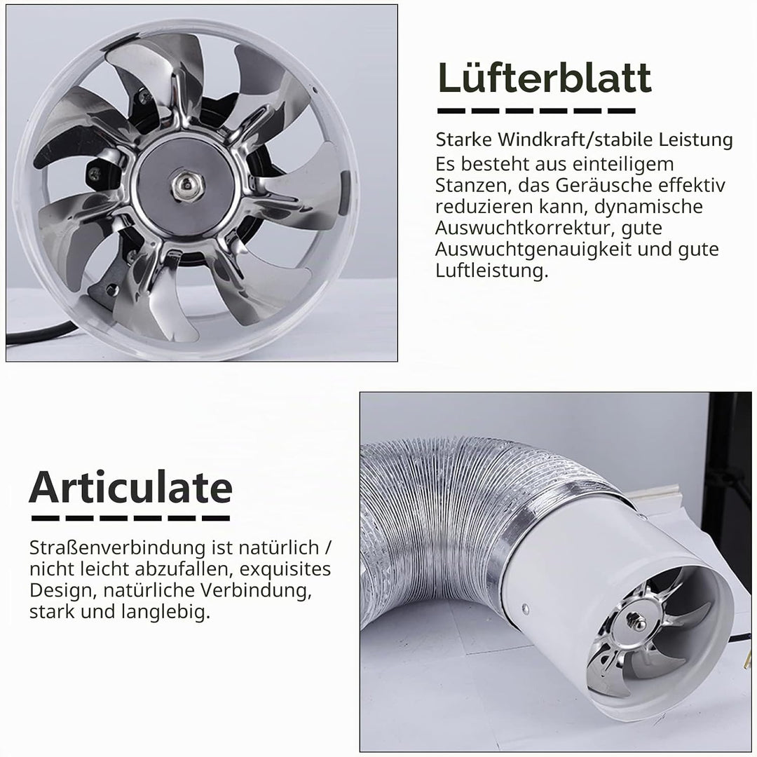 Abluftventilator 200mm Inline Rohrventilator, 1000m³/h Abluft Zuluft Rohrlüfter Industrielüfter Ener