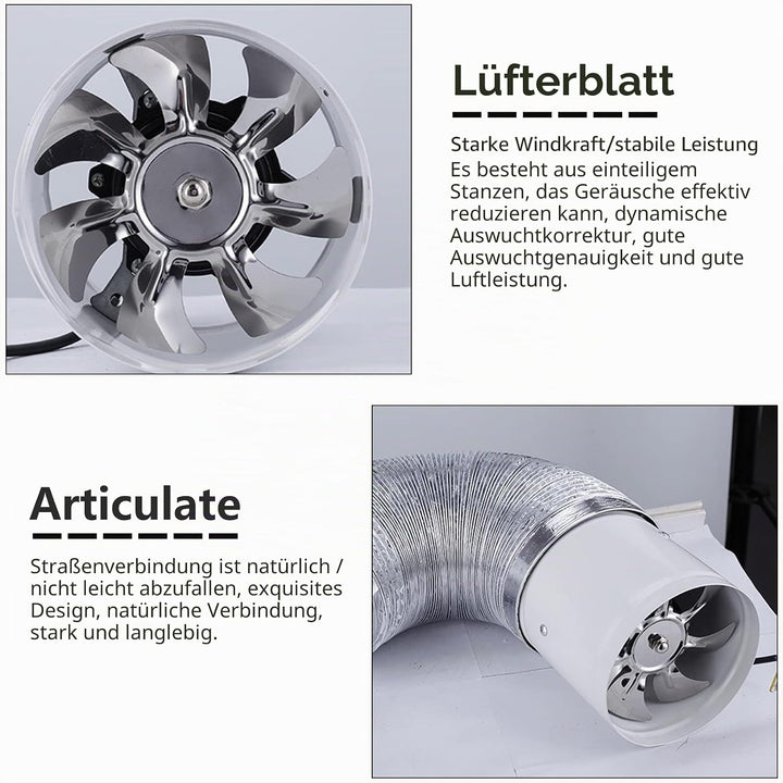 Abluftventilator 200mm Inline Rohrventilator, 1000m³/h Abluft Zuluft Rohrlüfter Industrielüfter Ener