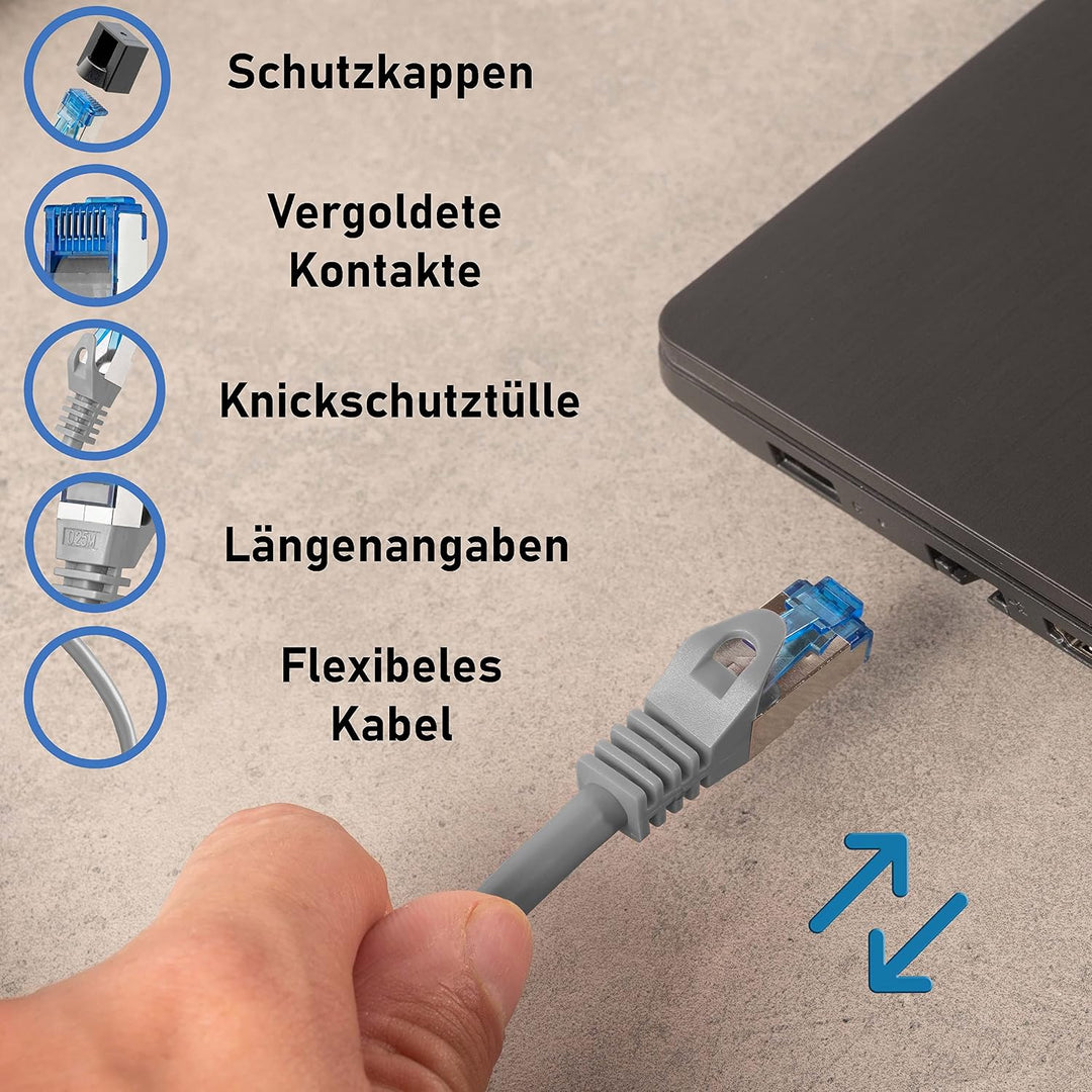BIGtec - 2 Stück - 50m CAT.7 Gigabit Patchkabel Netzwerkkabel grau Kupferkabel Patch Ethernt LAN DSL