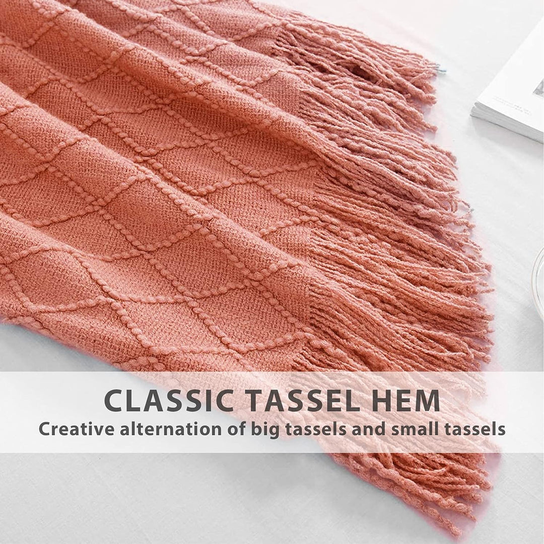 LumiSyne Gestrickte Decke Mit Quaste Einfarbig Geometrische Muster Kuscheldecke Strickdecke Tagesdec