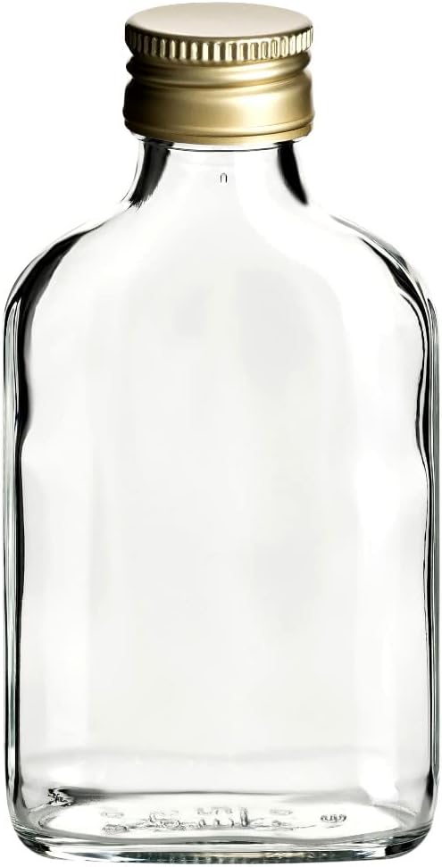 gouveo 24er Set Glasflasche 100 ml (0,10 l) Glasflasche 100 ml Flachmann Schraubverschluss PP28 mit