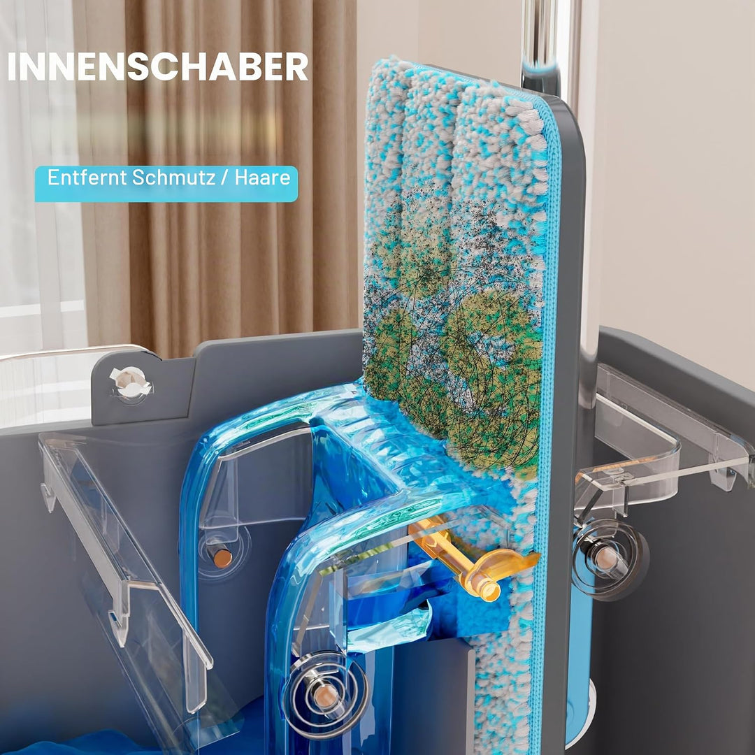 JOYMOOP Wischmopp- und Eimer-Set mit Auswringer, mit 5 wiederverwendbaren Mikrofaser-Wischpads, Wisc