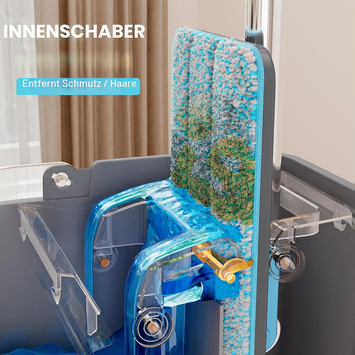 JOYMOOP Wischmopp- und Eimer-Set mit Auswringer, mit 5 wiederverwendbaren Mikrofaser-Wischpads, Wisc