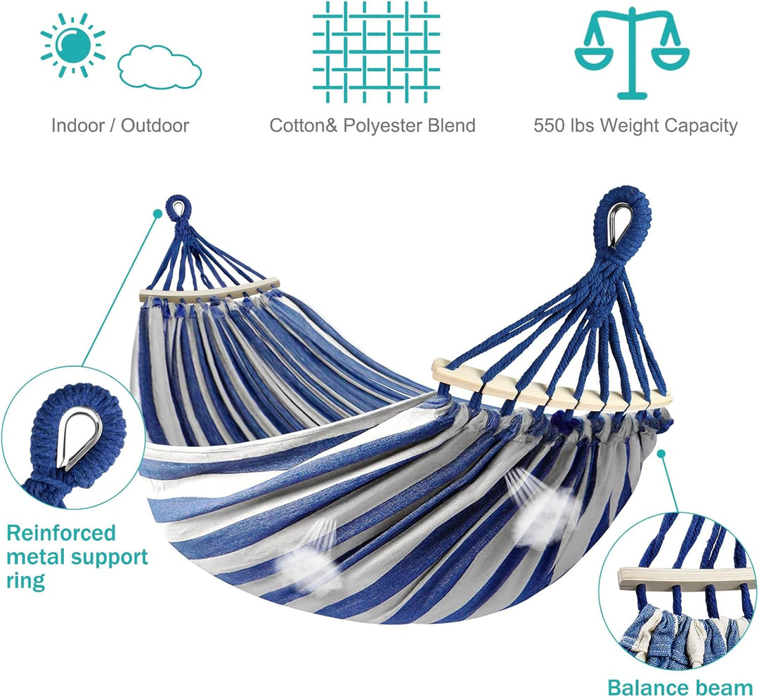 Hängematte Outdoor Camping Hängematte mit gebogener Holzstange, Befestigungsgurte und Tragetasch für