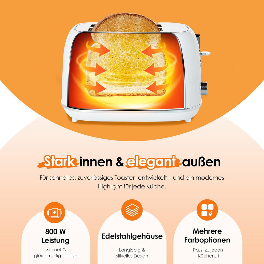 Fab by Kitchen in the box Toaster 2 Scheiben, Retro Toaster aus Edelstahl mit breiten Schlitzen und