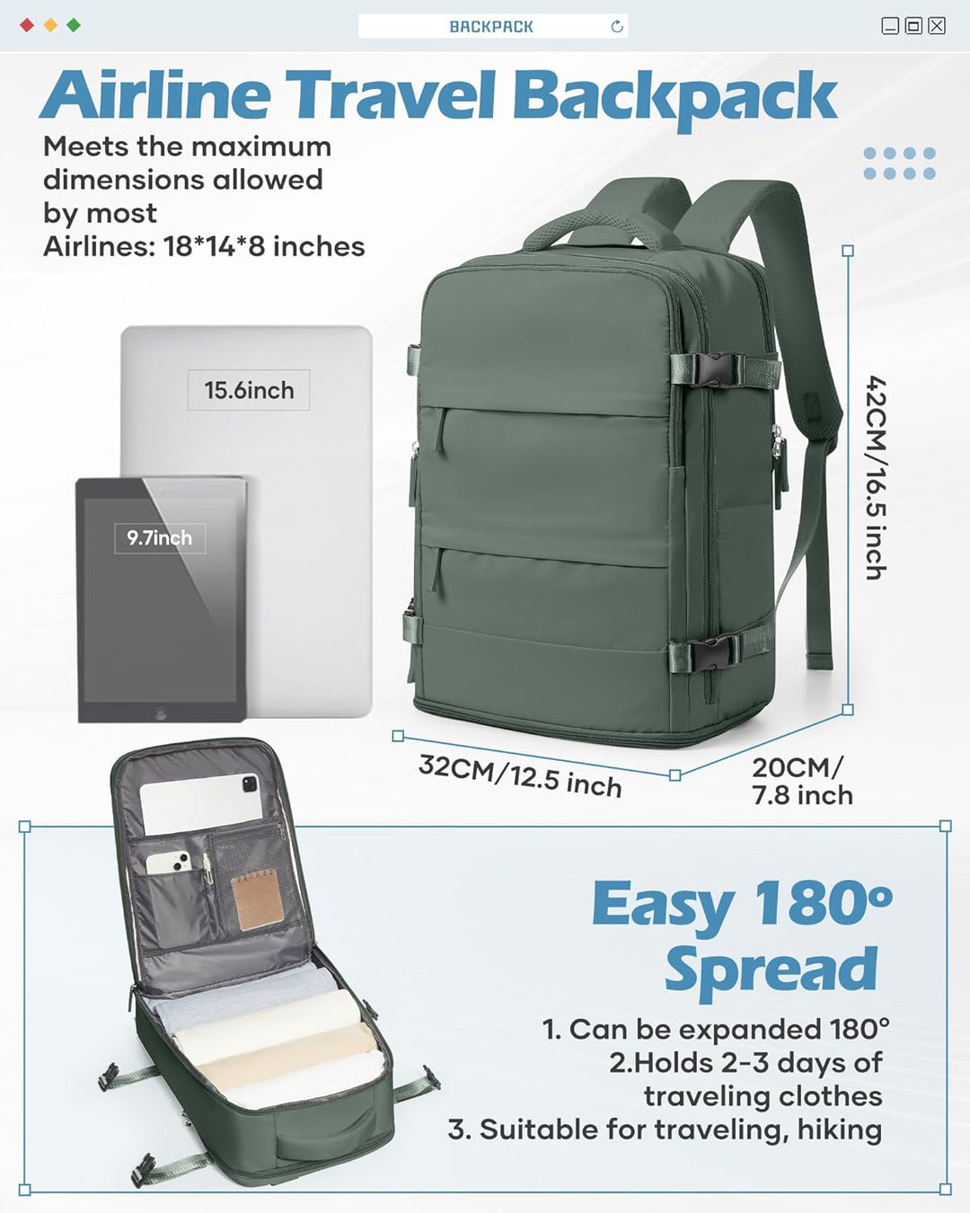 BJLFS Vakuum Rucksack Ryanair Handgepäck 40x20x25 Flugzeug Tasche Airbag mit Vakuumsystem Klein Reis
