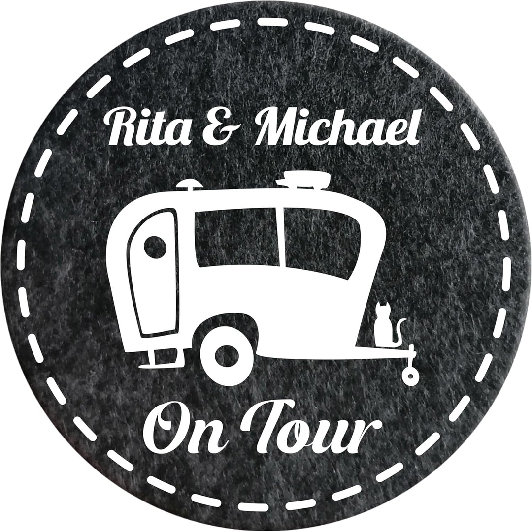 4 Filz Untersetzer Camping personalisiert mit Wunschtext und Motiv, Geschenk für Camper, Wohnwagen D