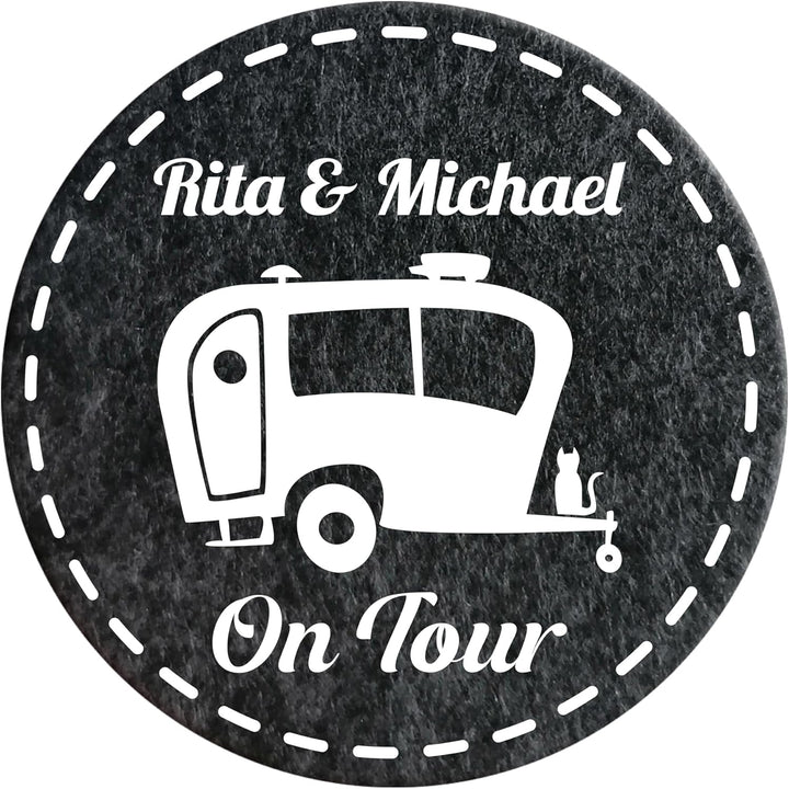 4 Filz Untersetzer Camping personalisiert mit Wunschtext und Motiv, Geschenk für Camper, Wohnwagen D
