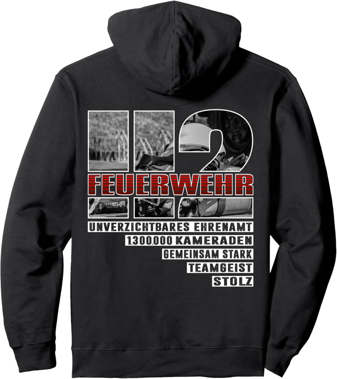 Feuerwehr Notruf 112 Rettungsdienst Firefighter Designmotiv Pullover Hoodie
