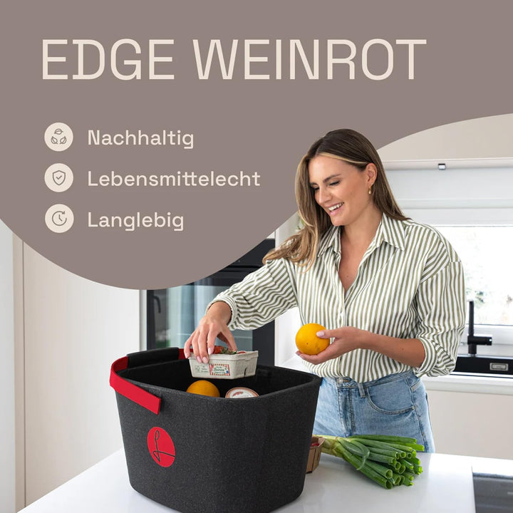 LIEBLINGSKORB Edge Black weinrot inkl. Deckel - ultraleichter, kippsicherer & formstabiler Einkaufsk