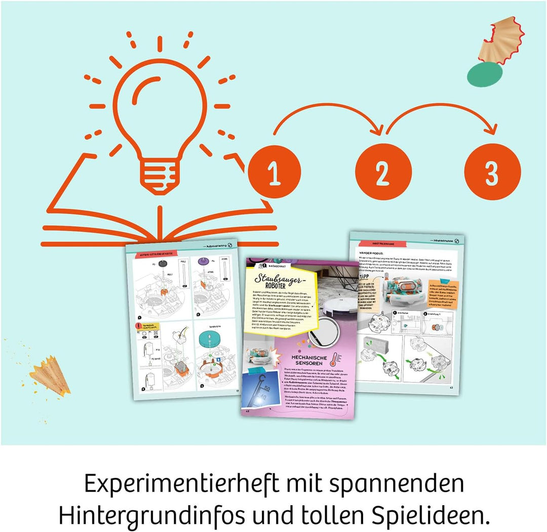 KOSMOS 621322 Dusty - Dein saugstarker Robo-Helfer, Staubsaugerroboter für Kinder, Experimentierkast