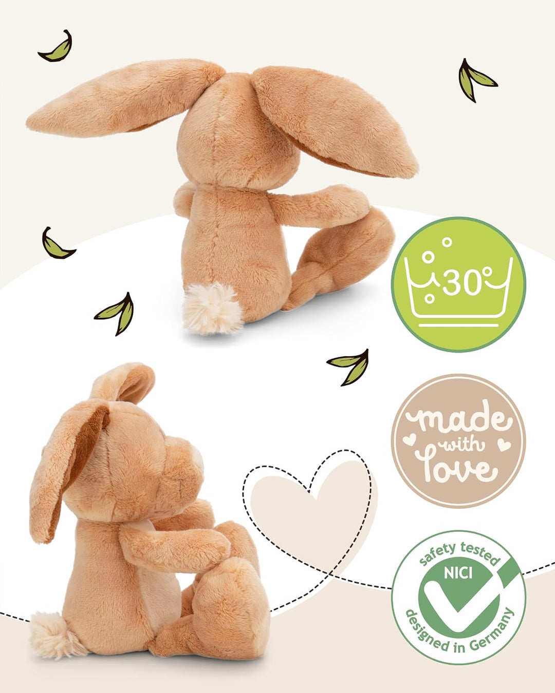 NICI Kuscheltier Hase Ralf Rabbit 25cm braun - Stofftier aus weichem Plüsch, niedliches Plüschtier z