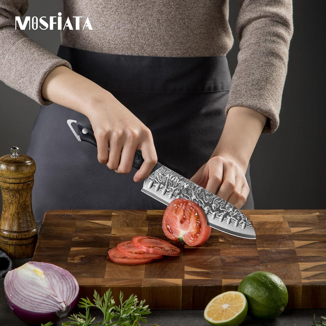 MOSFiATA Damast Santoku Messer 7 Zoll-Japanisches Küchenmesser aus Damaszener Stahl-Damastmesser mit