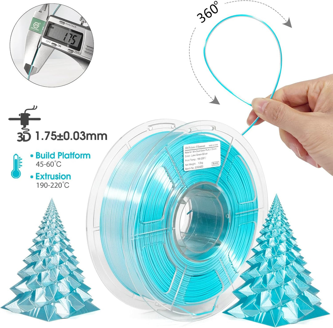 iSANMATE Dual Seide Filament PLA 1.75mm, Dual Silber Blau Silk PLA Filament, 3D Drucker Silk Filamen