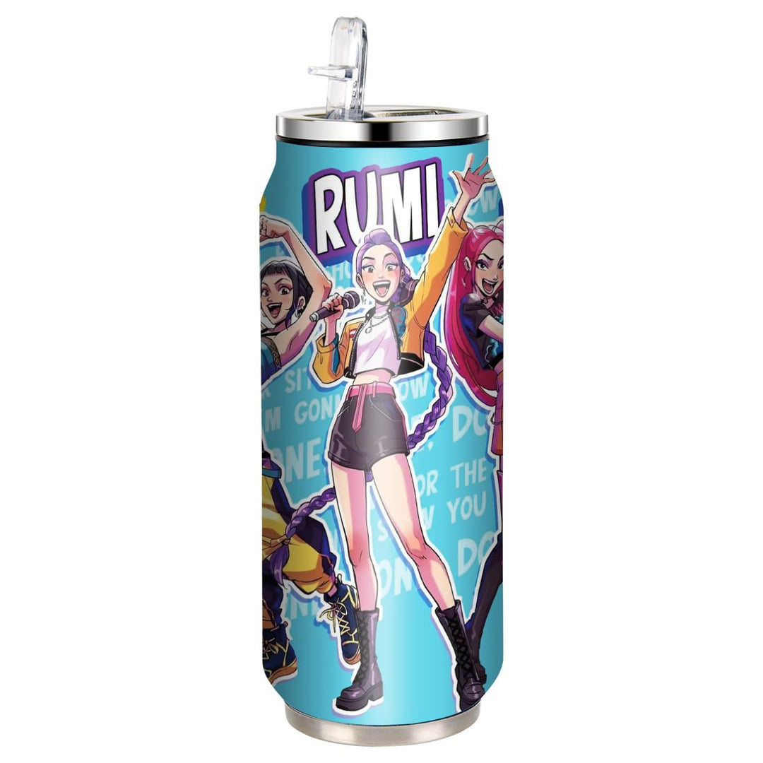 Demon Hunters Wasserflasche 500 ml Auslaufsicher Trinkflasche mit Strohhalm Trinkbecher Edelstahl Fl