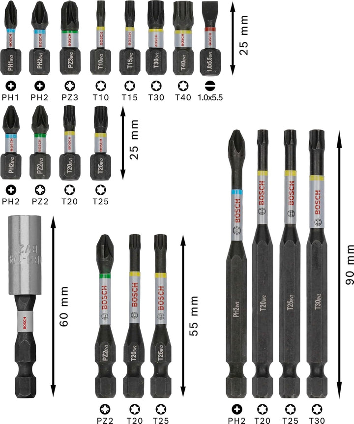 Bosch 20x PRO Impact Set, 20-tlg. (200 x 107 mm, Professional Zubehör Schraubendreher, Schraubendreh