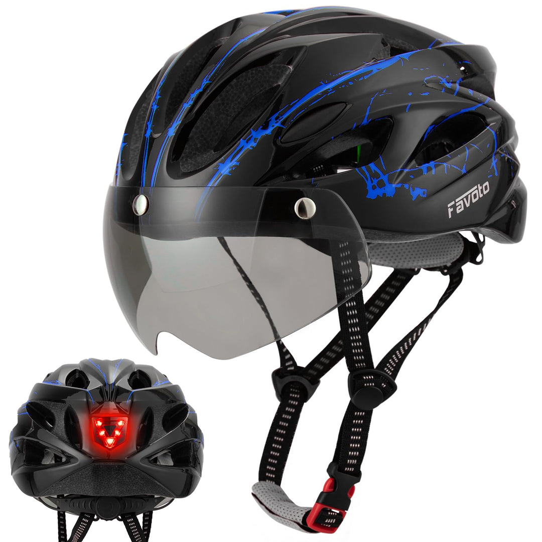 Favoto Fahrradhelm Herren mit Licht - Damenhelm Fahrradhelm Leichtgewicht Atmungsaktiv mit Brille Rü