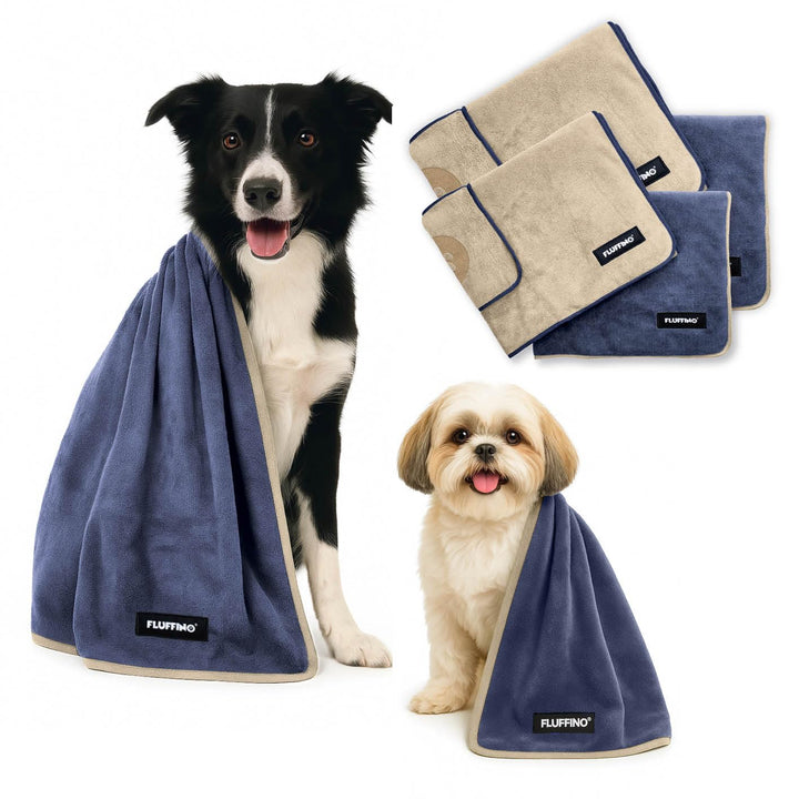 Hundehandtuch 4er Set - 2X 120x70cm & 2X 90x50cm - extrem saugfähig & weich | Waschbar bei 60°C, sch