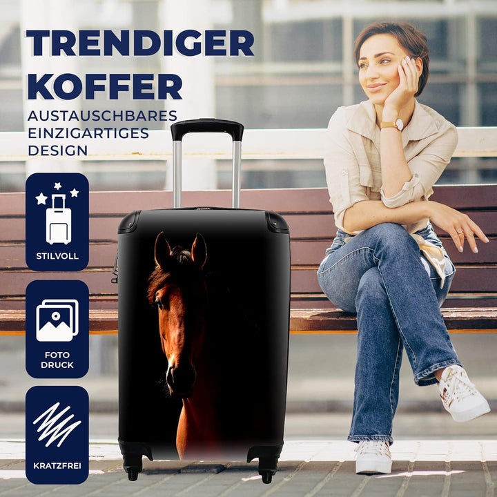 MuchoWow© Koffer Handgepäck Trolley Rollkoffer Kleine Reisekoffer mit 4 Rollen - Pferd - Licht - Por