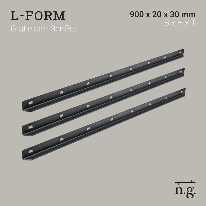 Natural Goods Berlin 3x Gratleiste L-FORM - Metallschiene 90 cm - Stahlprofil Schwarz - Massiver Unt