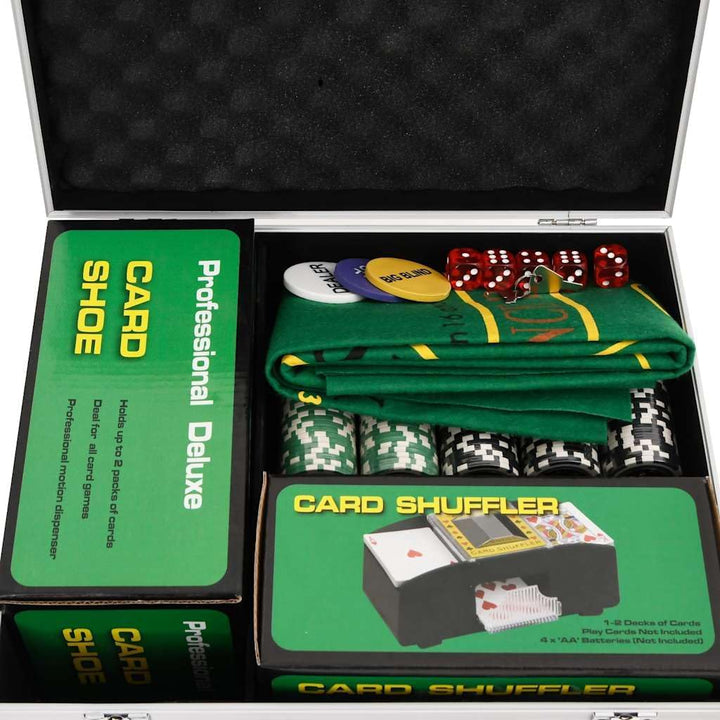 vidaXL Pokerchips Set 300 STK., Pokerkoffer mit Buttons Chips Würfeln, Pokerset Spielkarten Set mit