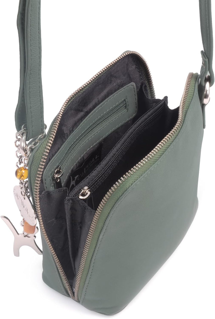 Catwalk Collection Handbags - Leder - Klien Umhängetasche/Schultertasche - LENA S Grün, S Grün