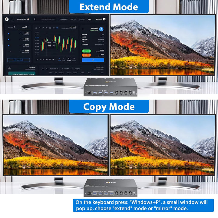 KVM Switch 2 Monitore 4 PC, USB 3.0 Displayport + HDMI KVM Umschalter für zwei Monitore, Unterstützt