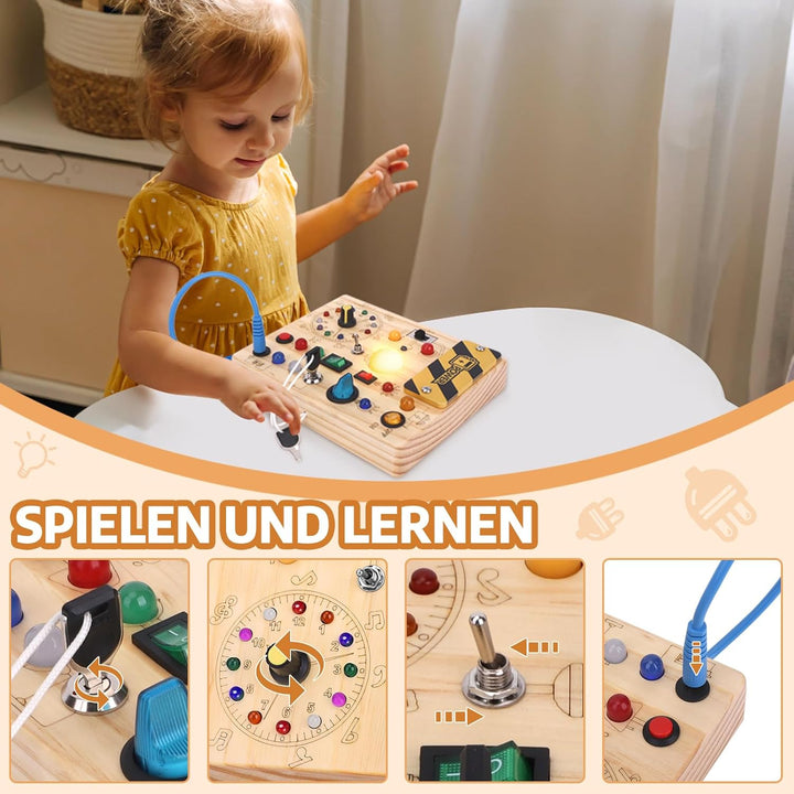 Busy Board Montessori Spielzeug Activity Board Sensorik Spielzeug Mit 10 Schaltern und 23 LED Lichte