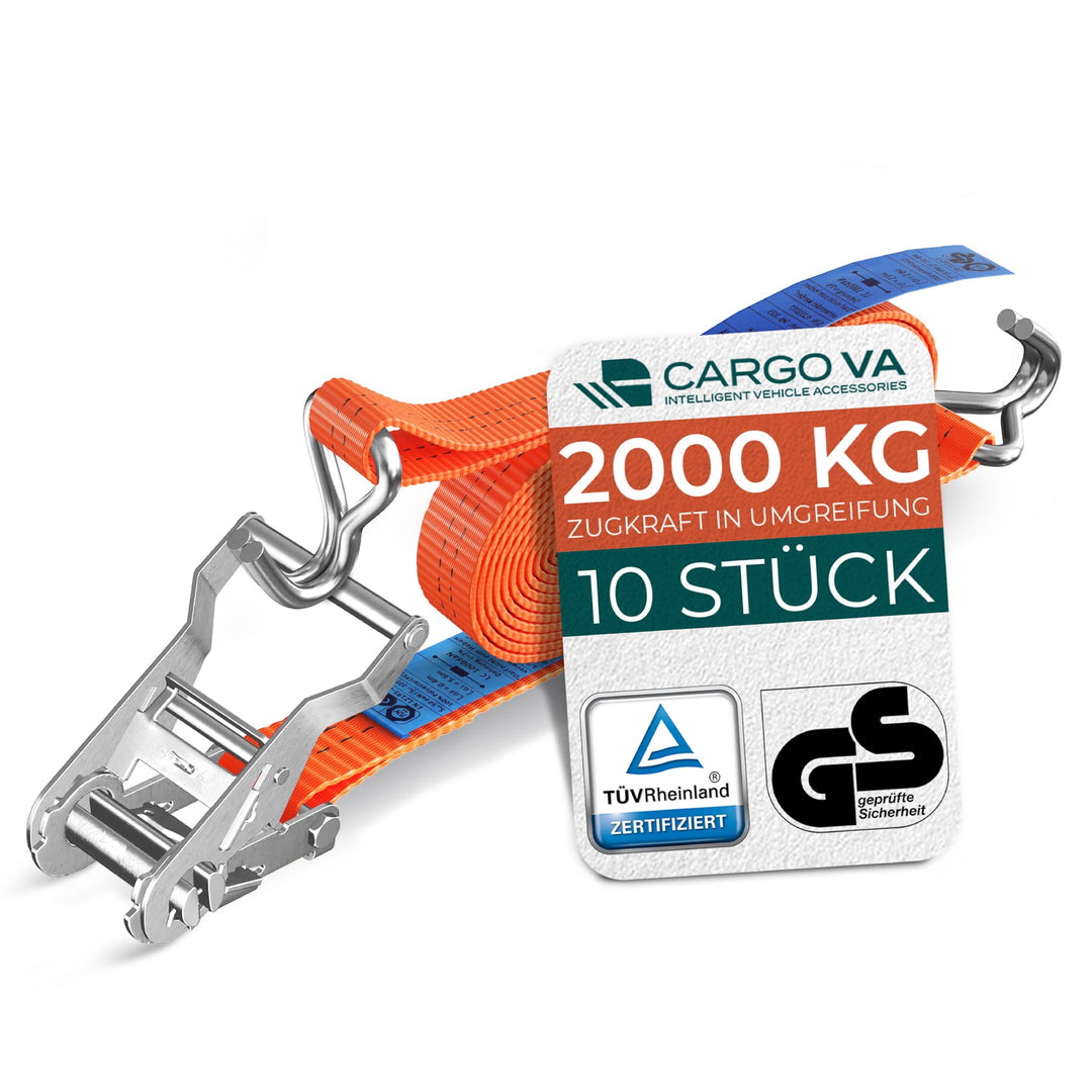 Schwerlast Spanngurte mit Ratsche 2000kg 6M 35MM – TÜV/GS (DIN EN 12195-2) – Zurrgurte mit Haken in