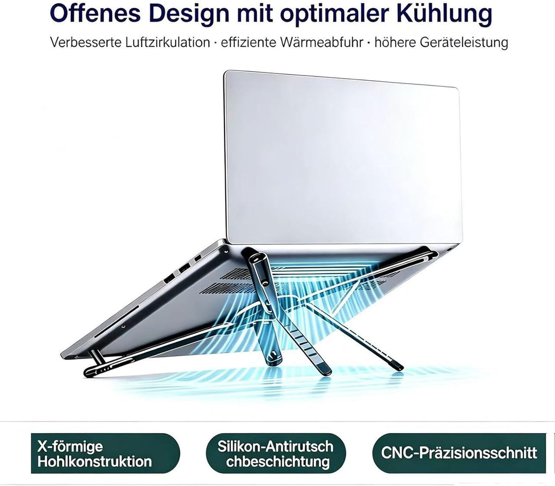 Tragbarer, klappbarer Laptopständer aus Aluminium mit Magnetfunktion, 8-Fach höhenverstellbar, schne