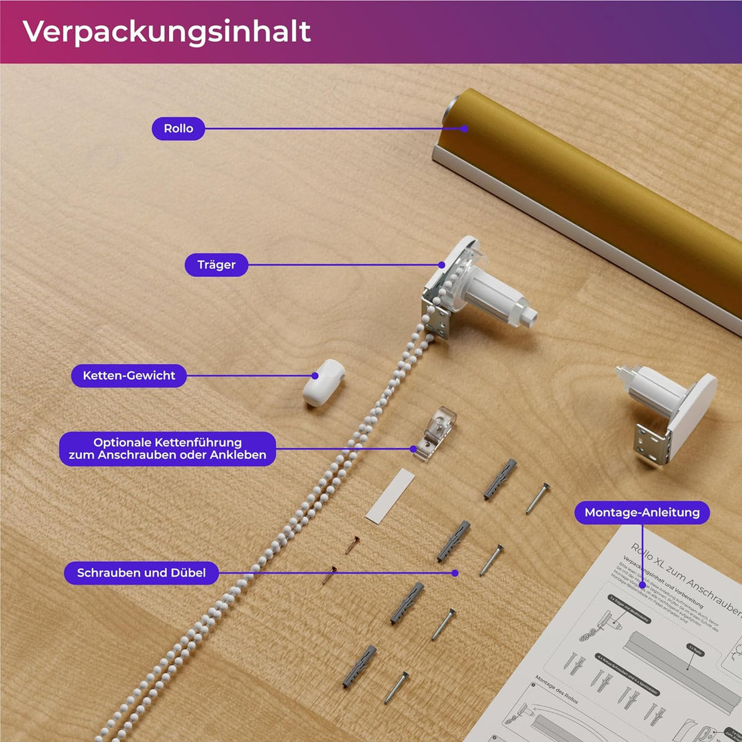 schattenfreu.de Rollo XL nach Mass | Zum Anschrauben an der Wand oder Decke | Lichtdurchlässig | Für