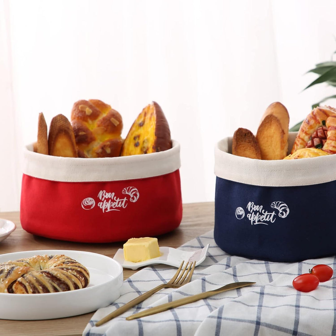 Brotkorb Stoff 2er-Set, Brötchenkorb, Baumwolle, in zwei verschiedenen Farben und Grössen, Rot / Bla