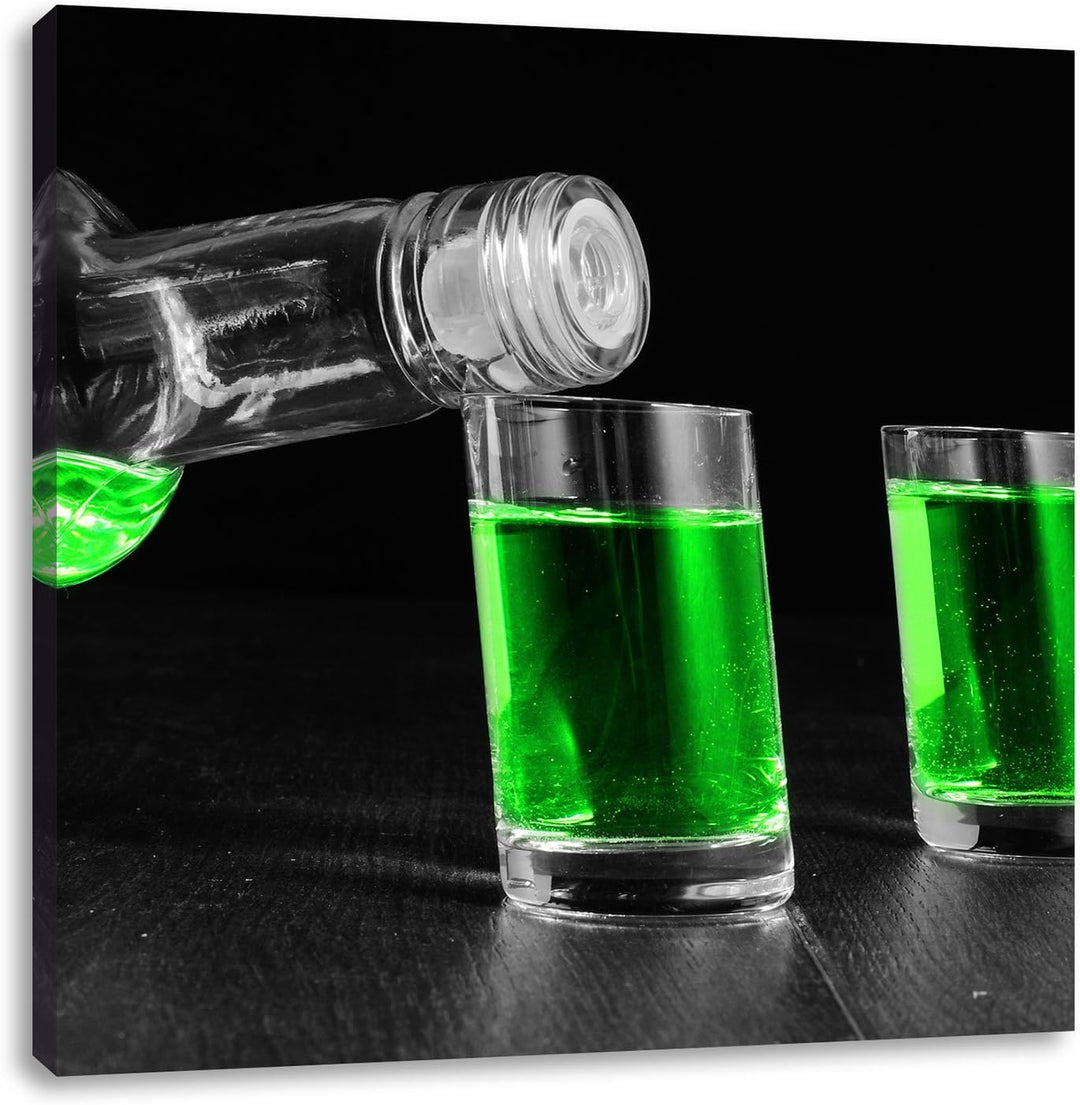 Pixxprint Dark Grüner Absinth / 70x70cm Leinwandbild bespannt auf Holzrahmen/Wandbild Kunstdruck Dek