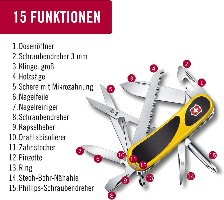 Victorinox Taschenmesser Evolution 18 (15 Funktionen, Ergonomisch, Klinge, Nagelfeile) Gelb/Schwarz,