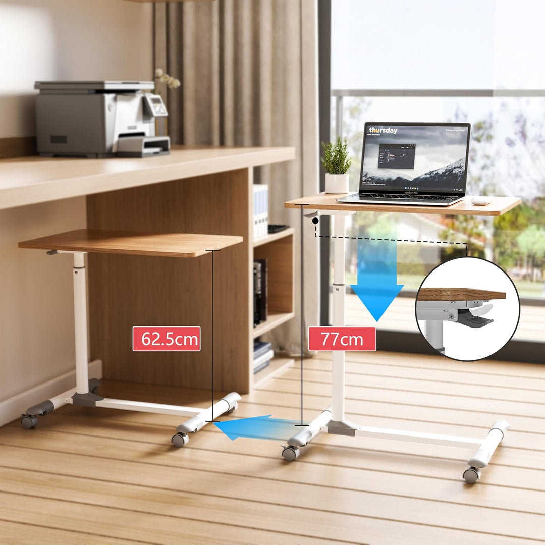 ETHU Betttisch auf Rollen, Ergonomischer Mobiler Pflegetisch 62-77 cm, Höhenverstellbarer Laptoptisc
